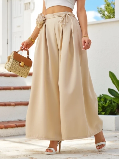 Royalfashion Элегантные широкие женские брюки с декоративным цветком на талии