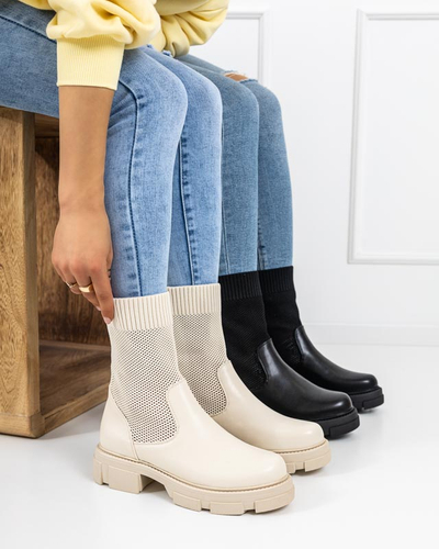 Ажурні бежеві жіночі чоботи на плоскому каблуці від Roibu - Shoes