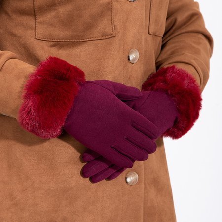 Бордовые женские перчатки с мехом