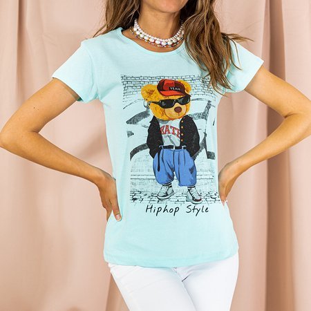 Мятная женская хлопковая футболка с принтом