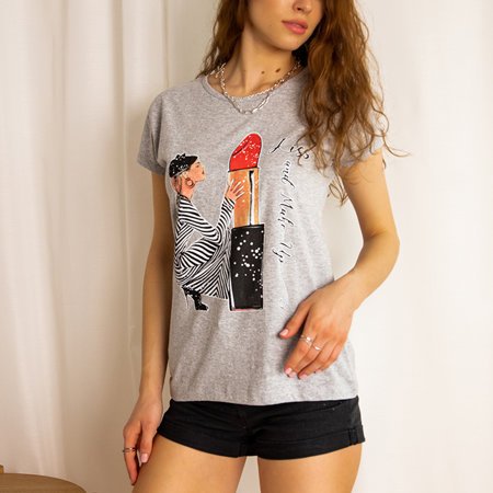 Светло-серая женская футболка с цветным принтом (Турция)