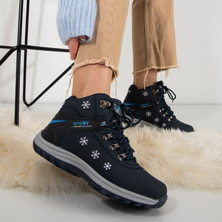 Зимние женские утепленные ботинки темно-синего цвета с декором Aliza - Обувь