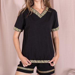 Черная женская футболка с греческим орнаментом (Турция)