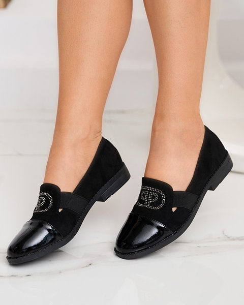 Черные женские мокасины с лакированным мыском Velqi - Обувь