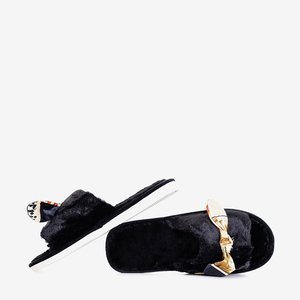Черные женские тапочки из меха Worren - Обувь