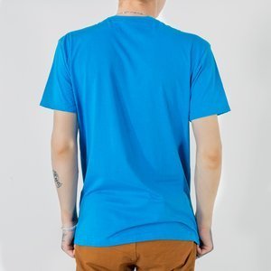 Голубая мужская хлопковая футболка с надписью