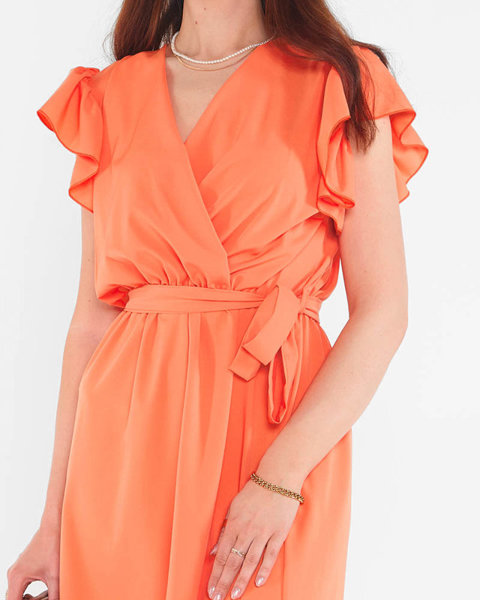 Неоновое оранжевое платье мини с завязками
