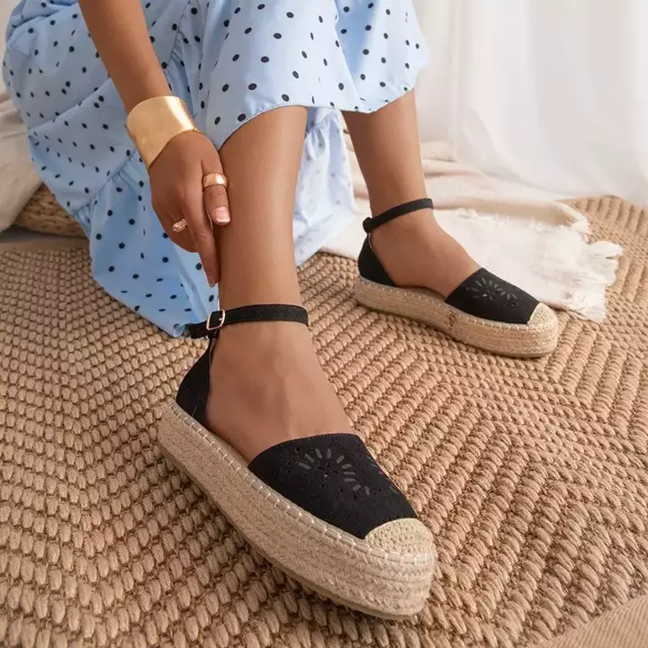 OUTLET Черные ажурные женские сандалии a'la espadrilles Tiseria - Обувь