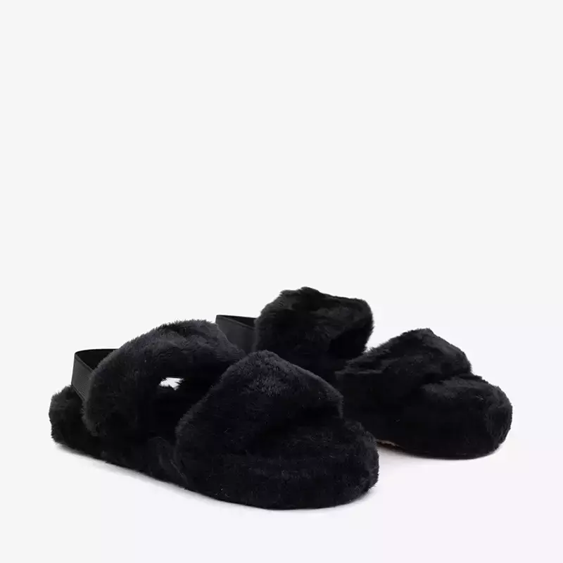 OUTLET Черные женские меховые тапочки Нарда - Обувь