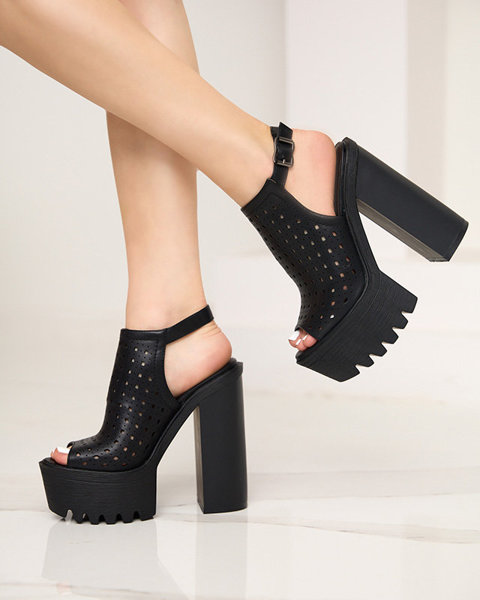 OUTLET Женские черные ажурные босоножки на шпильке Asage-Footwear