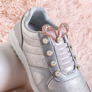 Серебряные детские кроссовки с отделкой Demiak