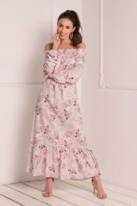 Светло-розовое женское платье с цветочным принтом