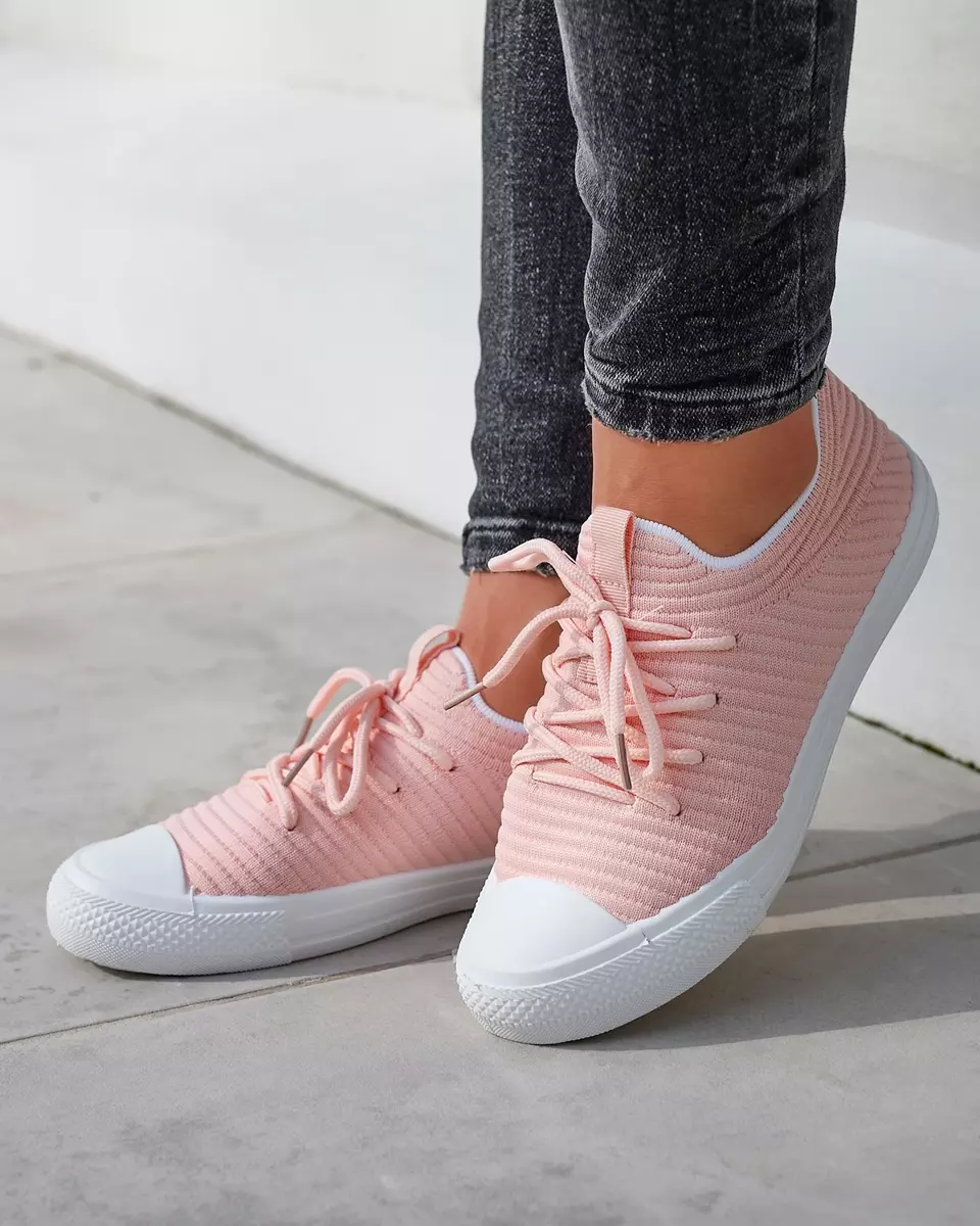 Светло-розовые женские кроссовки в рубчик Manfer- Shoes