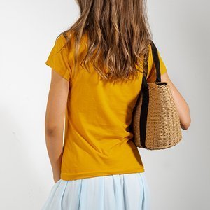 Желтая женская футболка с надписью