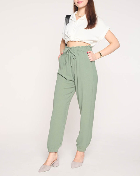 Женские тканевые брюки зеленого цвета PLUS SIZE - Одежда