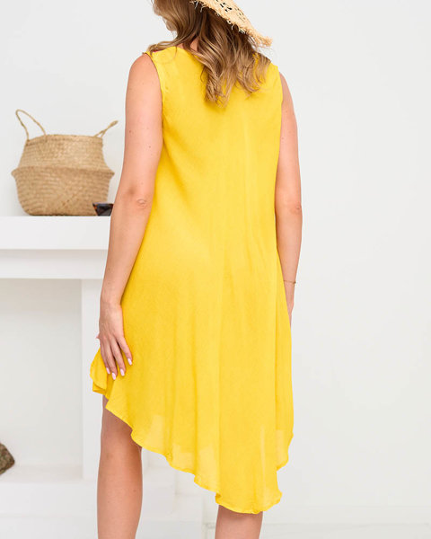 Женское желтое пляжное платье с цветочной накидкой - Одежда