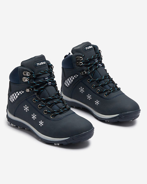Зимние женские ботинки темно-синего цвета со снежинками Sniesavo - Обувь