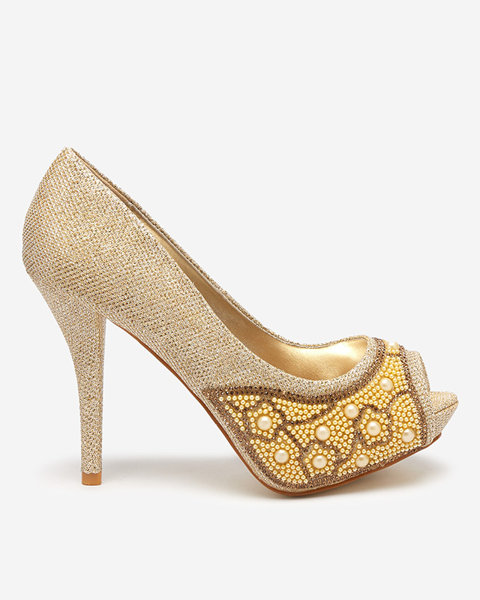 Золотые женские туфли со стразами Mira
