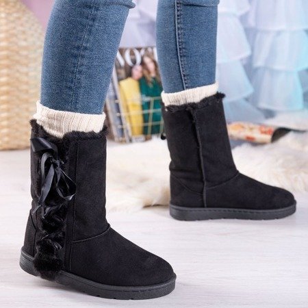 Чорні еко-замшеві снігові черевики зі стрічкою Vitalina - Взуття