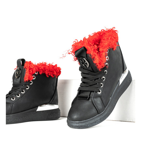 Чорні спортивні ботильйони з червоним хутром Carisa - Взуття