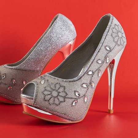 Срібні мерехтливі жіночі туфлі зі стразами Penina