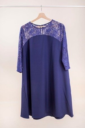 Темно-синя мереживна оздоблена сукня PLUS SIZE - Одяг