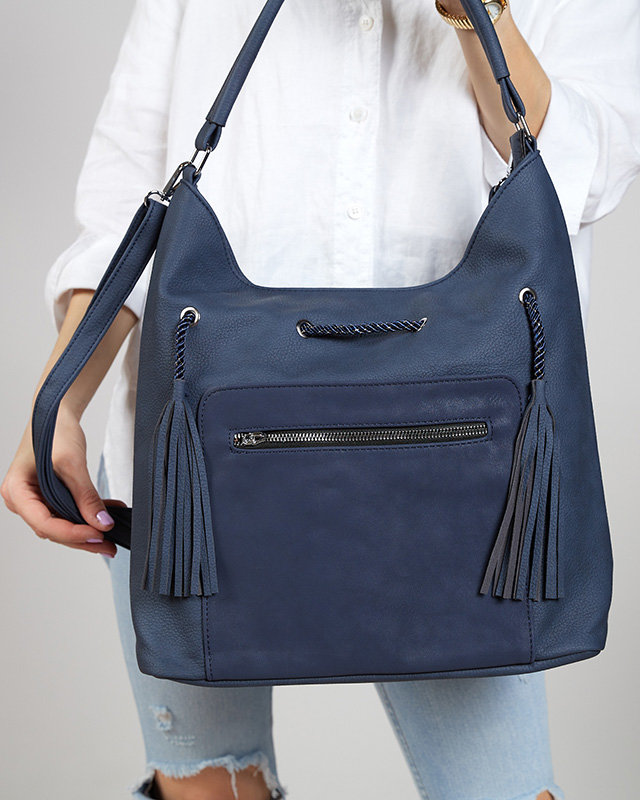 Жіноча темно-синя сумка-шоппер на шнурках - Аксесуари