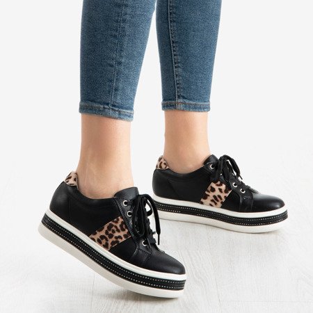 Жіночі чорні кросівки на платформі з леопардовим принтом Raffael - Взуття