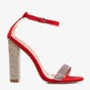 Червоні жіночі босоніжки з цирконами - Взуття 1