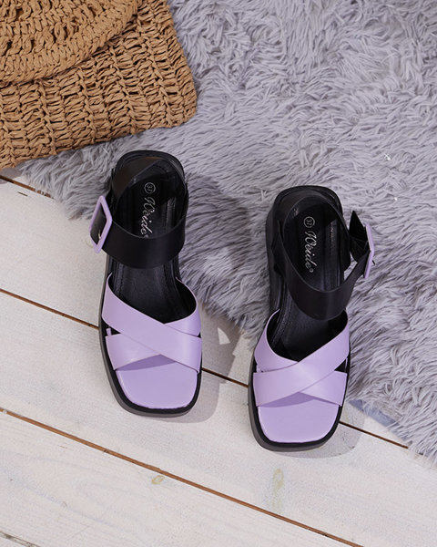 Чорно-фіолетові жіночі босоніжки на танкетці з еко шкіри Scozi - туфлі