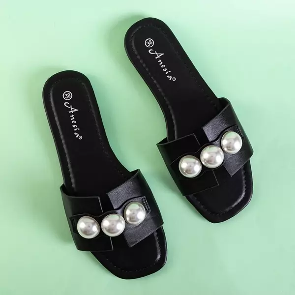 OUTLET Чорні жіночі тапочки з перлинами Teonilla - Взуття