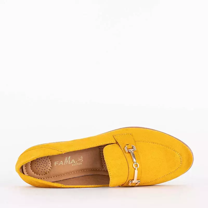 OUTLET Жіночі екозамшеві мокасини жовтого кольору з декором Lemik - Взуття
