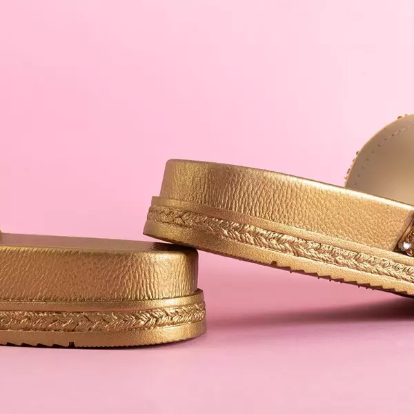 OUTLET Золоті жіночі тапочки з фіанітом Aisidora - Взуття