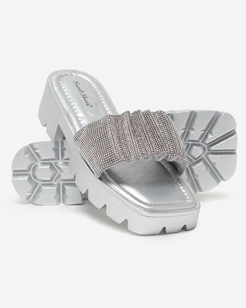 Срібні жіночі тапочки з фіанітами Emkoy - Взуття