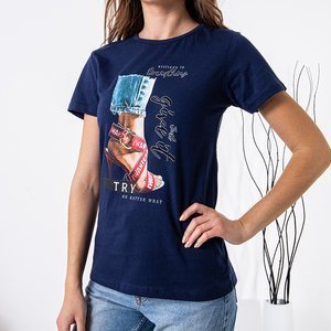 Темно-синя жіноча футболка з принтом