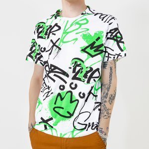 Зелено-біла чоловіча бавовняна футболка з написами