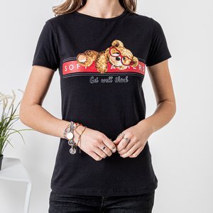 Жіноча чорна бавовняна футболка з принтом - Одяг