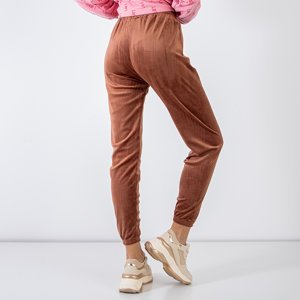 Жіночі коричневі спортивні штани з вишитим написом - Одяг